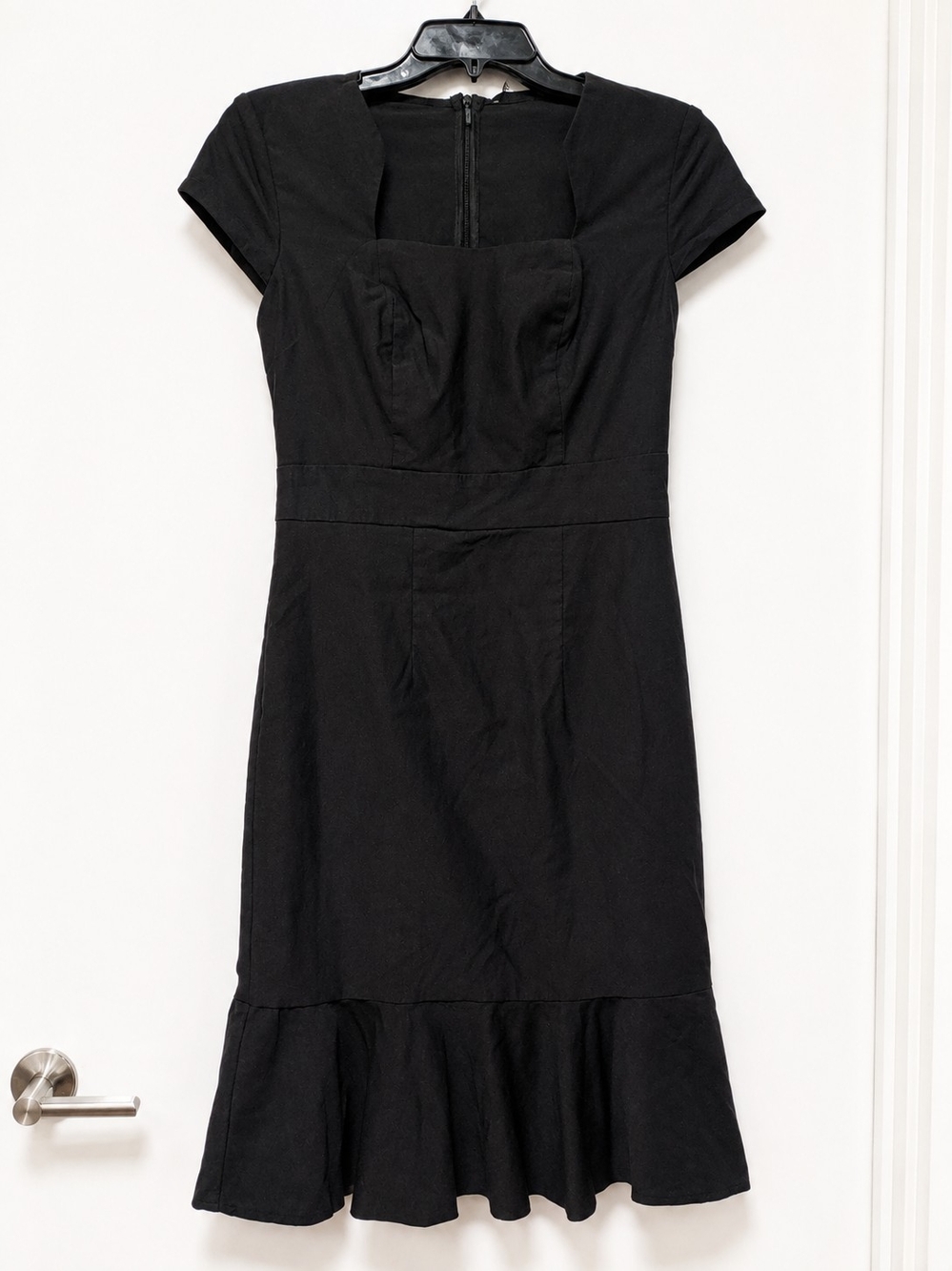 Square Neck Fit & Flare Midi Dress Ruffle Hem Short Sleeve
